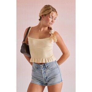 C114 Beverly & Beck Jennie Ruffle Tank Top Mellow Yellow – Women’s S – Lace Trim